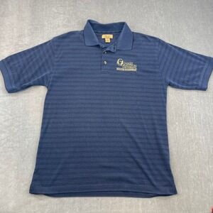 James Madison University Tri-Mountain Gold Mens L Navy Striped Polo Facilities